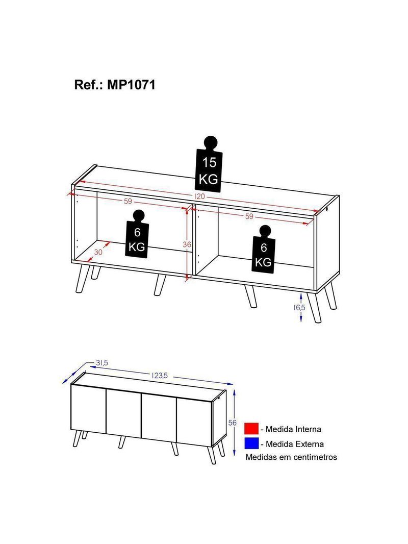 Rack Retrô Para TV Até 50 Polegadas com 4 Portas Multimóveis MP1071 Preto/Branco