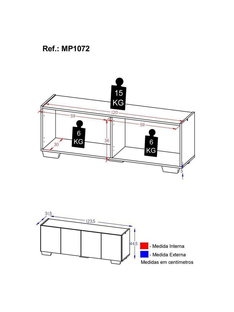 Rack Para TV Até 50 Polegadas com 4 Portas Multimóveis MP1072 Branco Natural