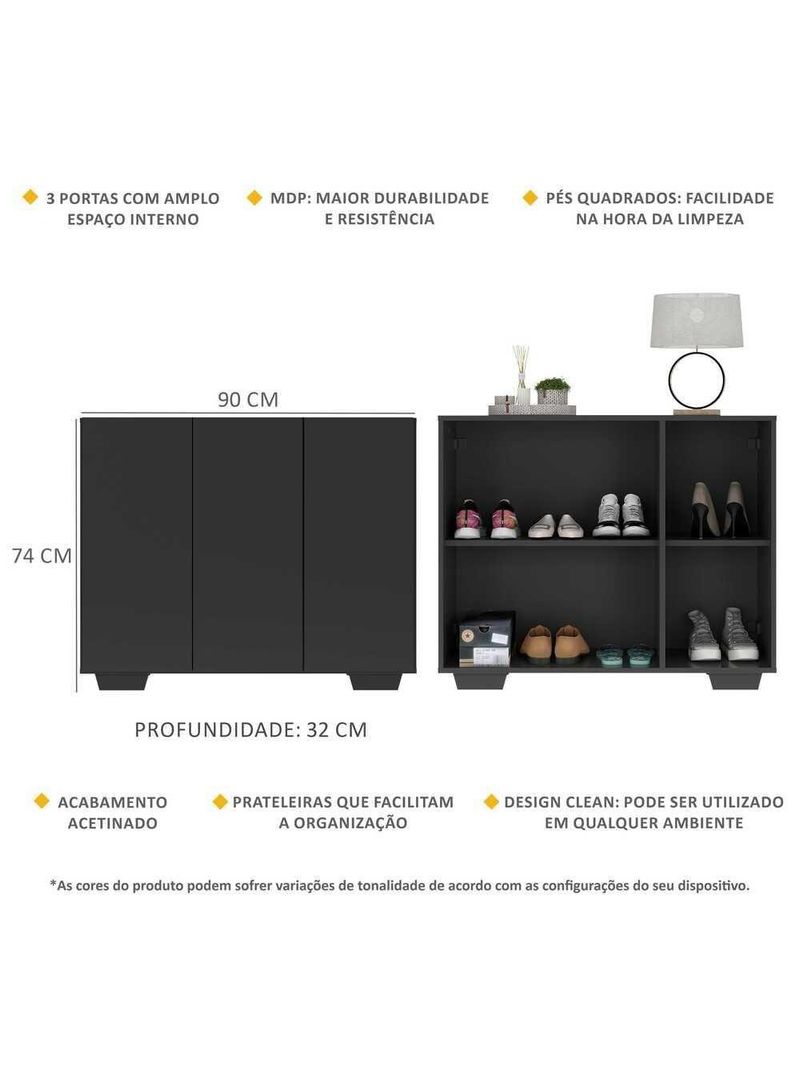 Sapateira 3 Portas Nina MP6019 Preta