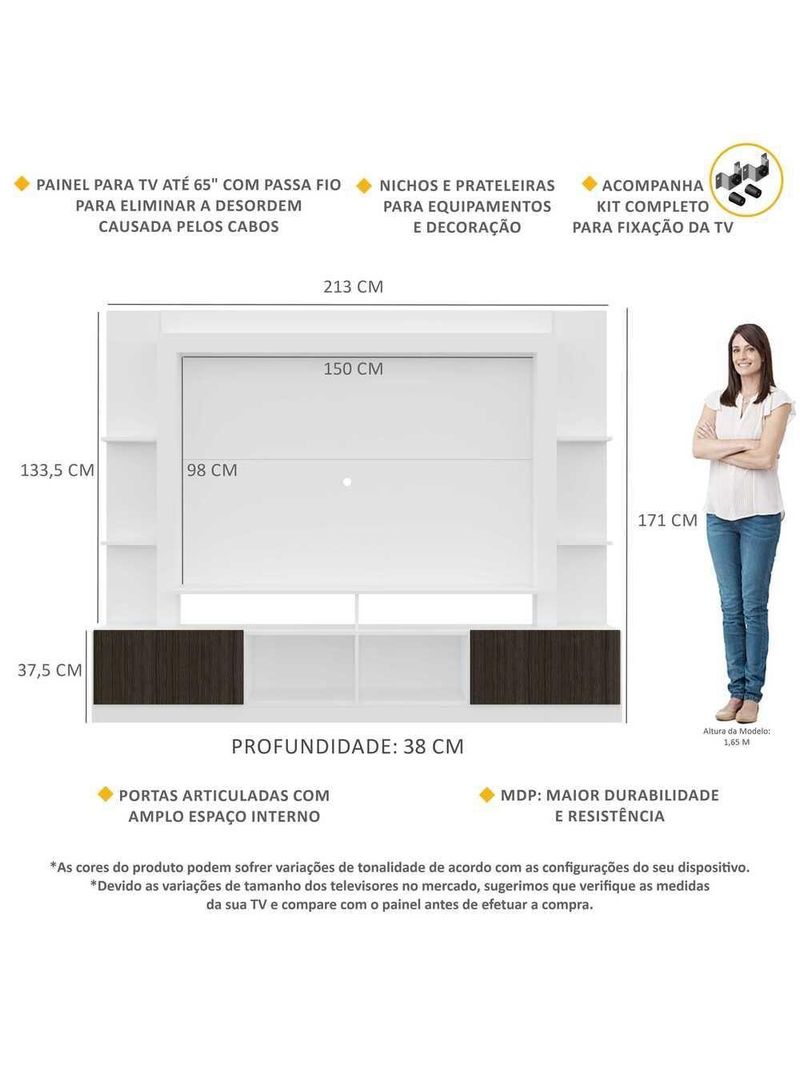 Rack Estante Painel Suporte Tv 65" Branco/Tenerife