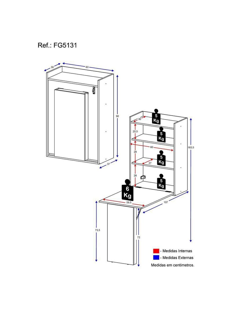 Mesa Dobrável com Armário FG5131 Preta