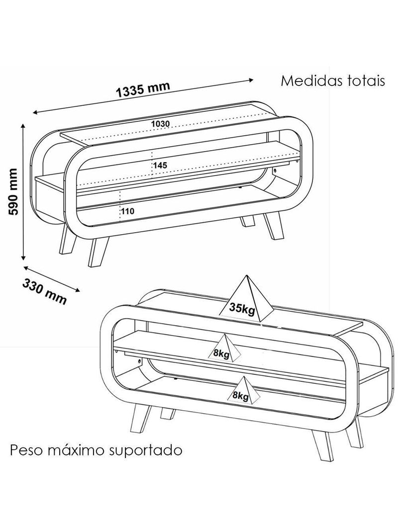 Rack Bancada Para Tv 42 Pol 122 Cm Mdf Cinamomo Off White Arly Cinamomo Off White