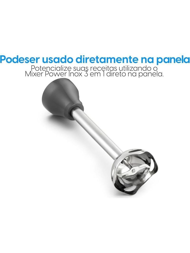 Mixer De Alimentos Cinza Lunar Inox 600W 3 Em 1 Copo 700ml Elgin 220V