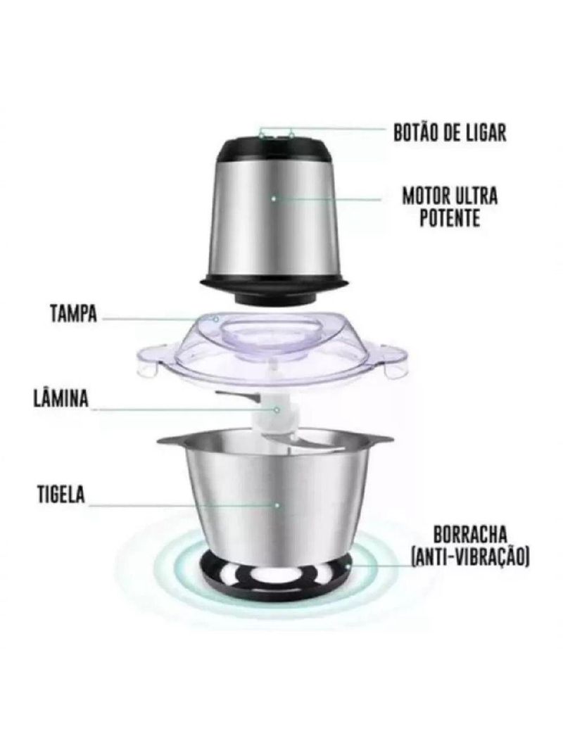 Processador Moedor Alimentos Elétrico Inox Com 4 Lâminas 2L 110V