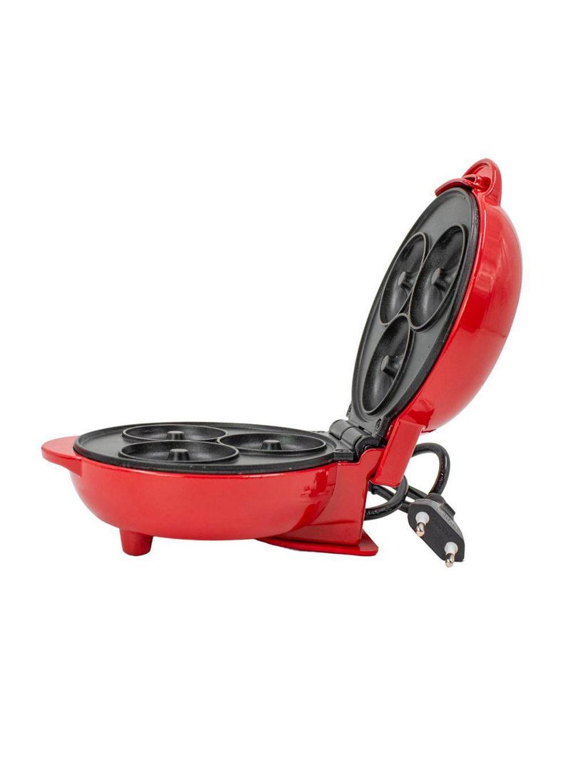 Mini Maquina Forma Elétrica Retro De Fazer Waffles Donuts Rosquinhas Vermelho