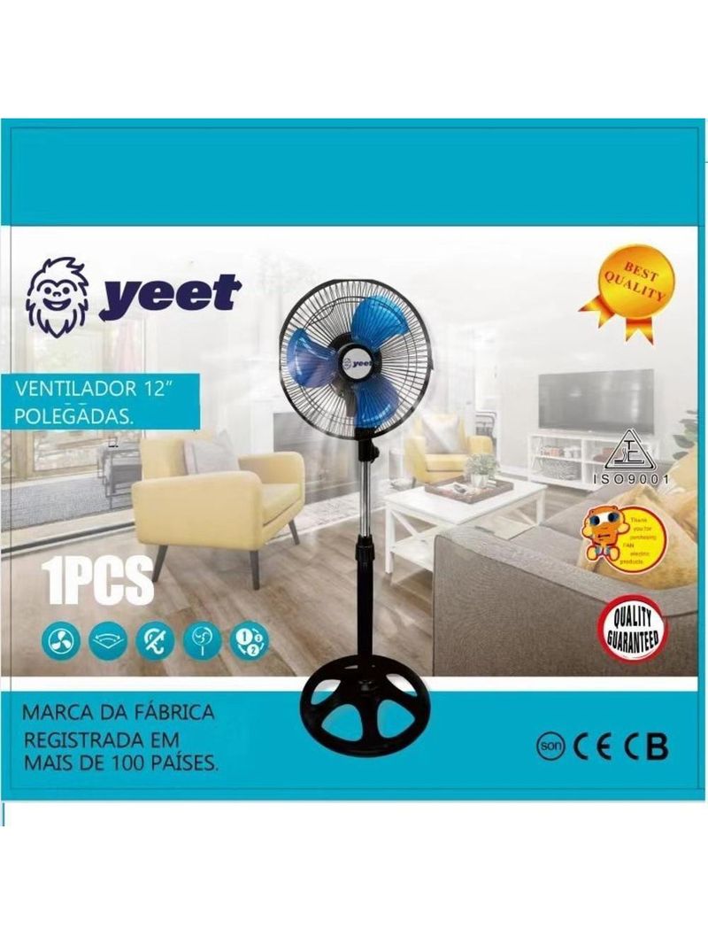 Ventilador De Chao Coluna Forte Silencioso Turbo Coluna Pedestal 3 Velocidades Ajustavel Helice Grade Metal Oscilante Ta