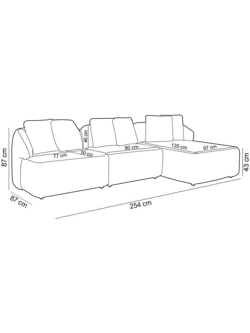 Sofá 3 Lugares Com Chaise Direito Sala Living 254cm Arlo F04 Linho Bege - Lyam Decor