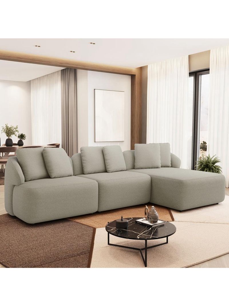 Sofá 3 Lugares Com Chaise Direito Sala Living 254cm Arlo F04 Linho Bege - Lyam Decor