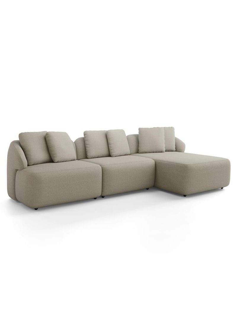 Sofá 3 Lugares Com Chaise Direito Sala Living 254cm Arlo F04 Linho Bege - Lyam Decor