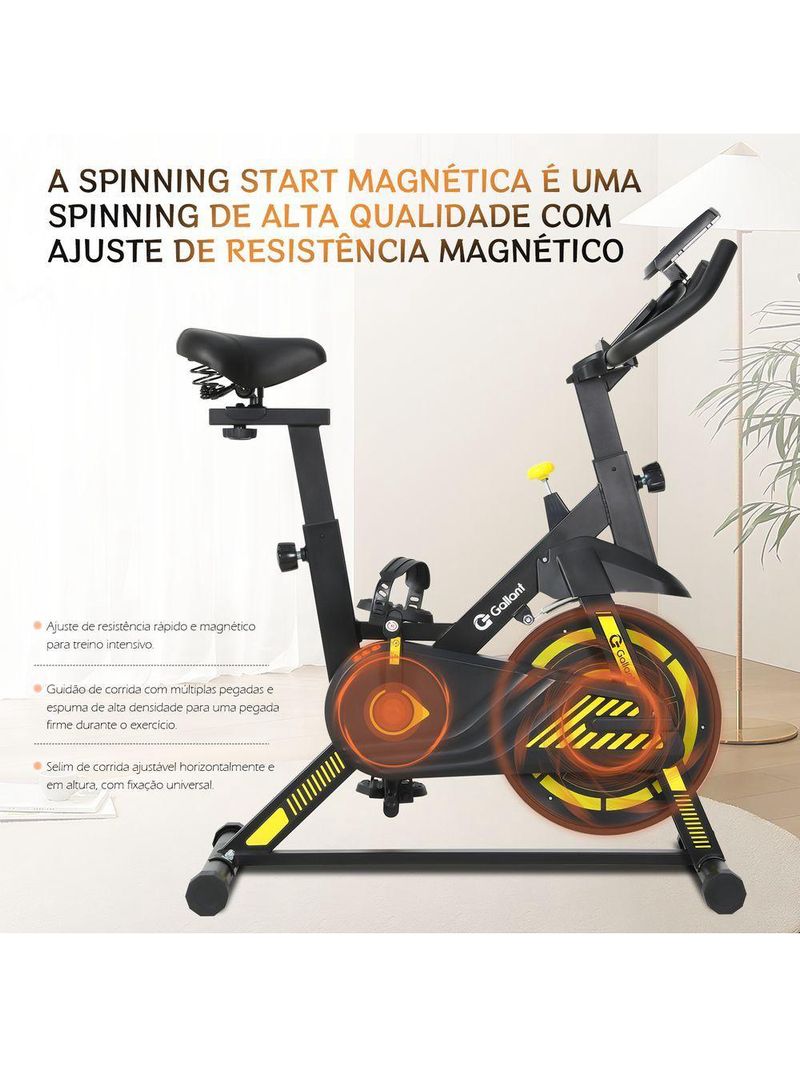 Bicicleta Ergométrica Spinning Gallant Start Roda de Inercia 6kg Magnética Até 120kg (GSP06HMGA-PT)