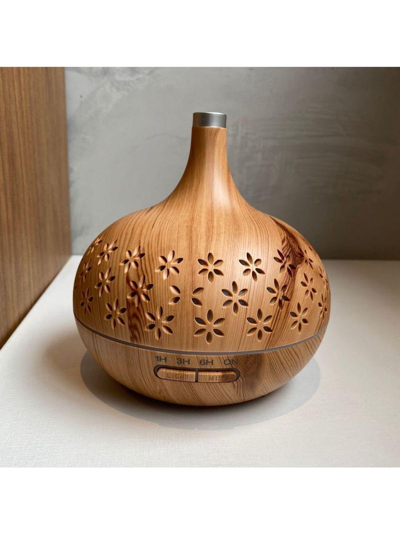 Umidificador Aromatizador Purificador De Ar Aroma Difusor Luz Led Controle Remoto Cuia Flores Marfim