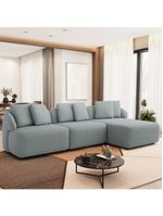 Sofá 3 Lugares Com Chaise Direito Sala Living 254cm Arlo F04 Linho Cinza - Lyam Decor