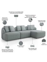 Sofá 3 Lugares Com Chaise Direito Sala Living 254cm Arlo F04 Linho Cinza - Lyam Decor