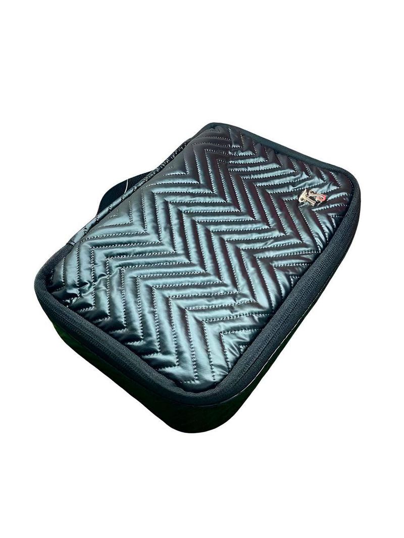 Bolsa Necessaire Estilo Matelassê Chevron Metálico Cor:preto