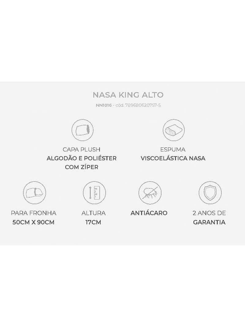 Travesseiro Viscoelástico Nasa Luxo King NN1016 (90x50) - Duoflex