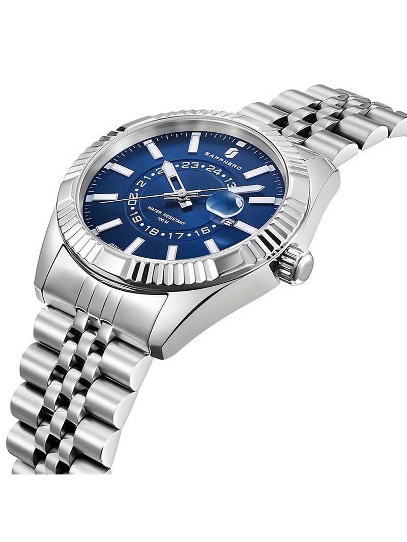 Relógio Masculino Sapphero Em Aço Inoxidável - Design Clássico Azul