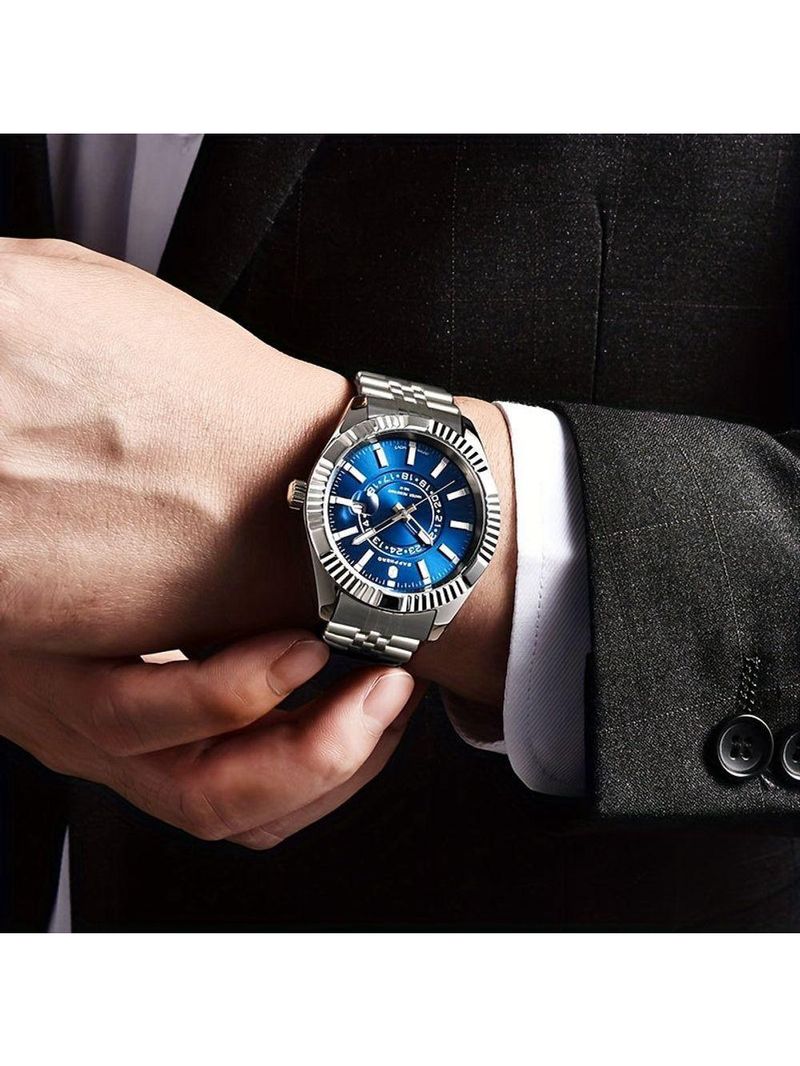 Relógio Masculino Sapphero Em Aço Inoxidável - Design Clássico Azul
