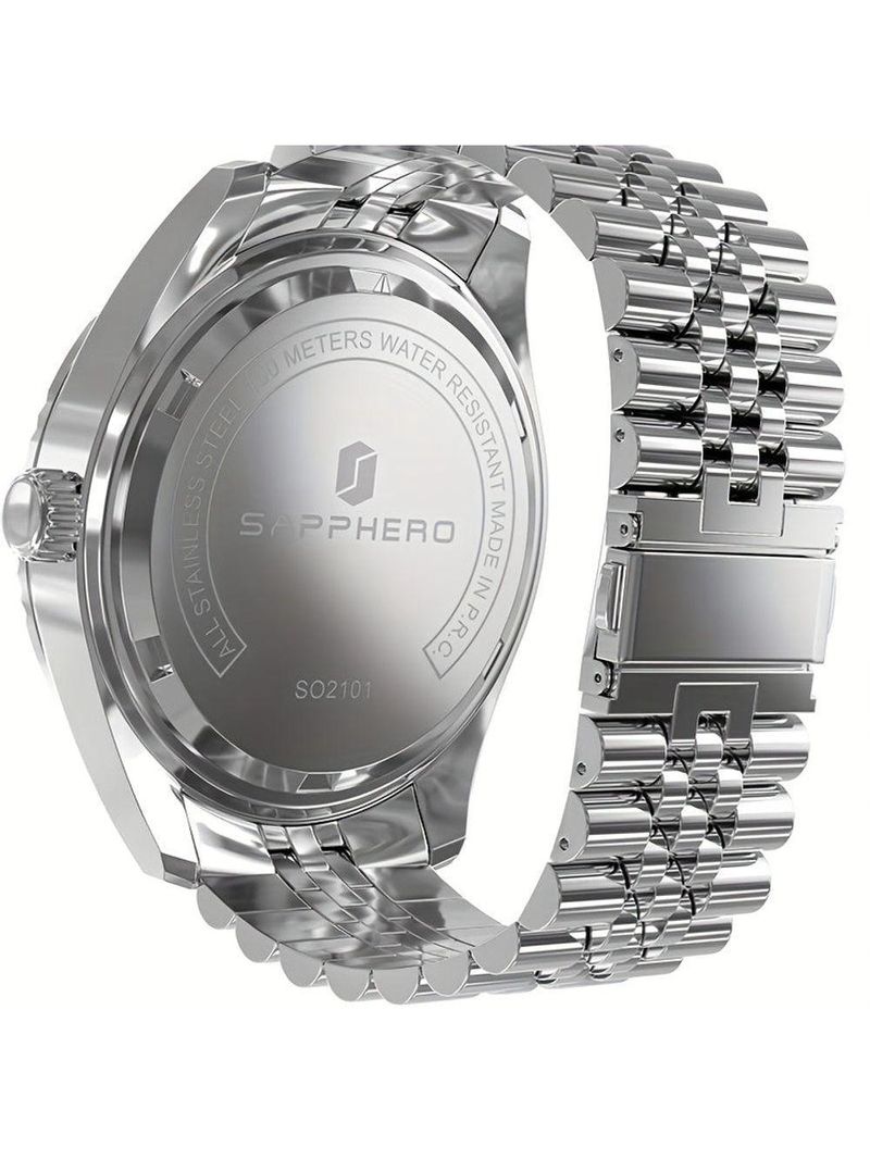 Relógio Masculino Sapphero Em Aço Inoxidável - Design Clássico Azul