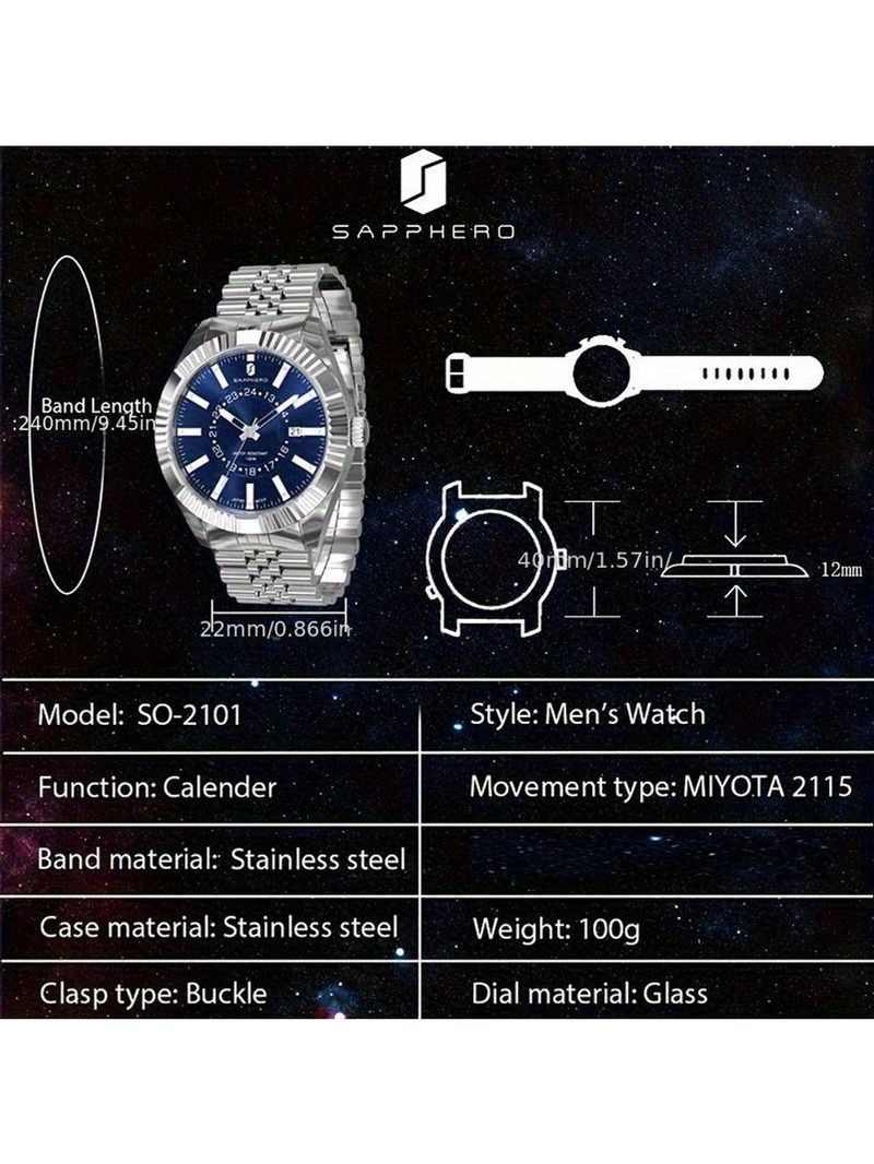 Relógio Masculino Sapphero Em Aço Inoxidável - Design Clássico Azul