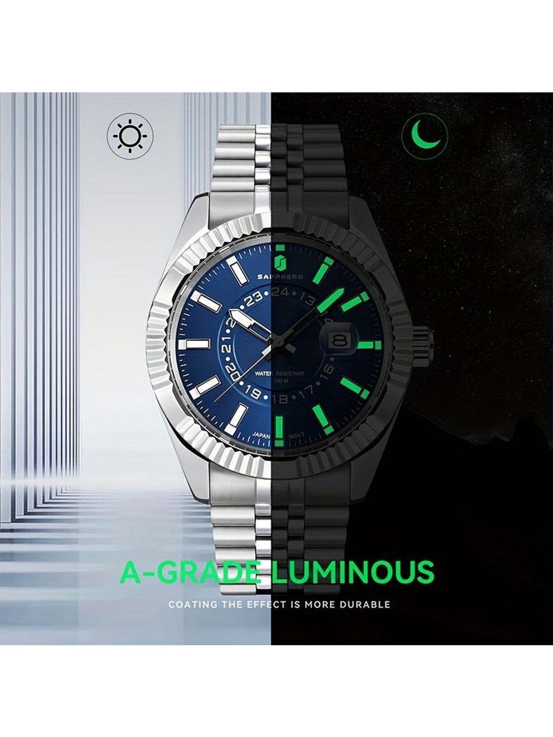 Relógio Masculino Sapphero Em Aço Inoxidável - Design Clássico Azul