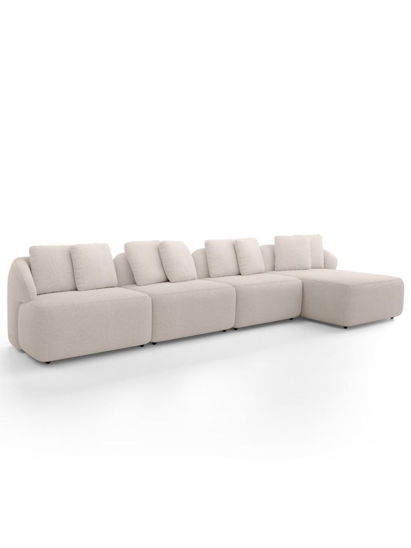Sofá 5 Lugares Com Chaise Direito Sala Living 394cm Arlo F04 Veludo Bege - Lyam Decor