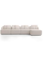 Sofá 5 Lugares Com Chaise Direito Sala Living 394cm Arlo F04 Veludo Bege - Lyam Decor