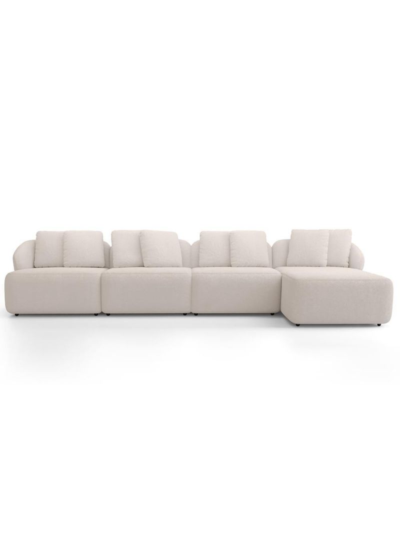 Sofá 5 Lugares Com Chaise Direito Sala Living 394cm Arlo F04 Veludo Bege - Lyam Decor