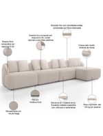 Sofá 5 Lugares Com Chaise Direito Sala Living 394cm Arlo F04 Veludo Bege - Lyam Decor