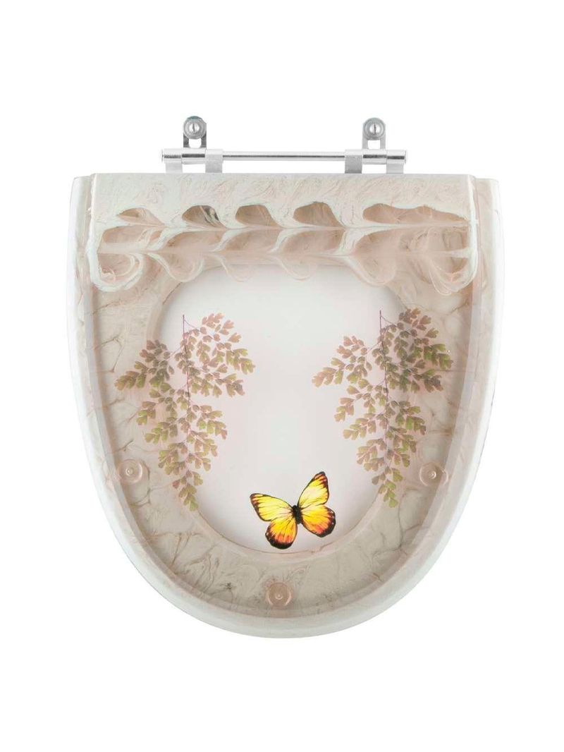 Tampa de Vaso Sanitário Poliéster Decorada Borboleta Aloha Bege – Para Louça Celite