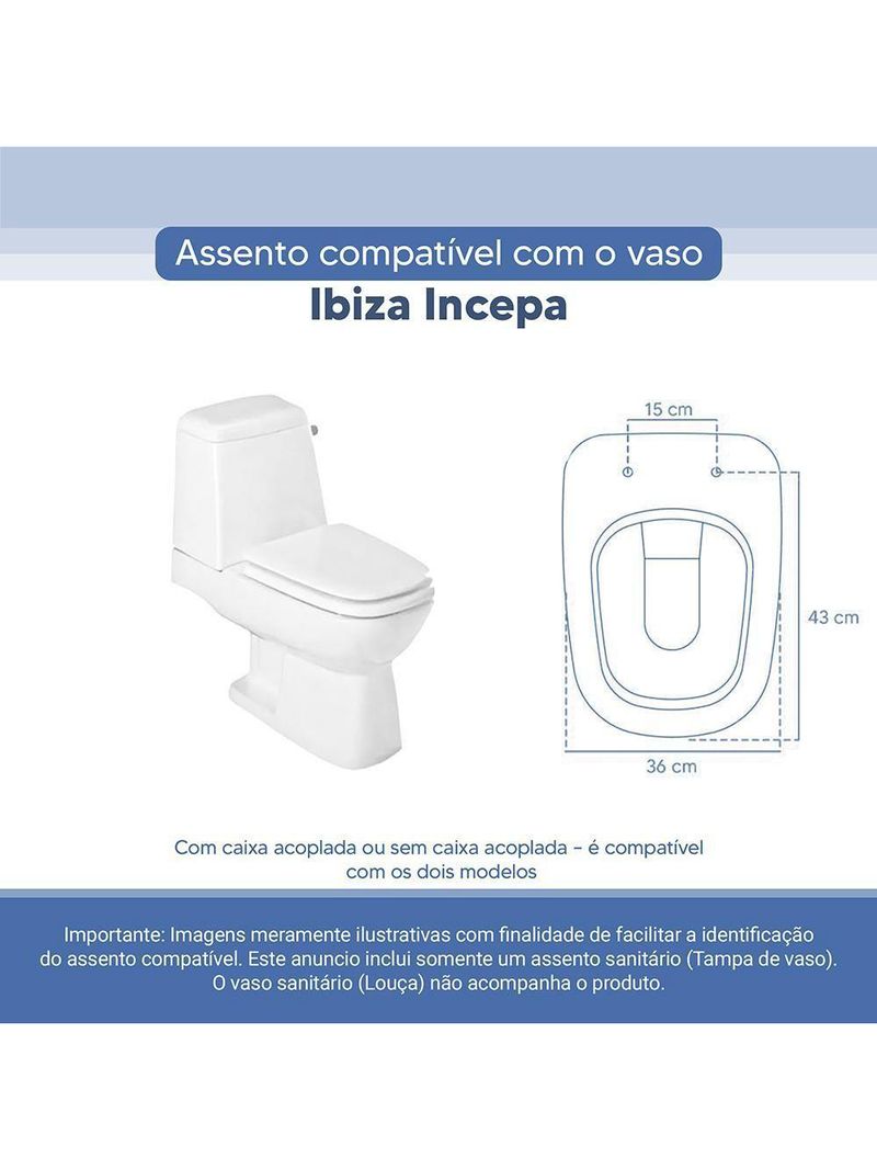 Tampa de Vaso Sanitário Poliéster Acrílico Ibiza Branco – Para Bacia Incepa