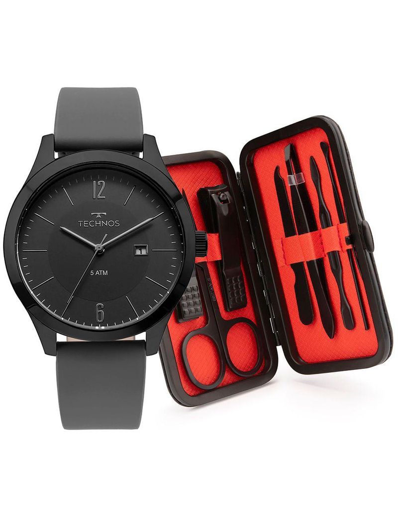 Kit Technos Masculino Steel Preto - 2115mou-k2p 2115mou-k2p