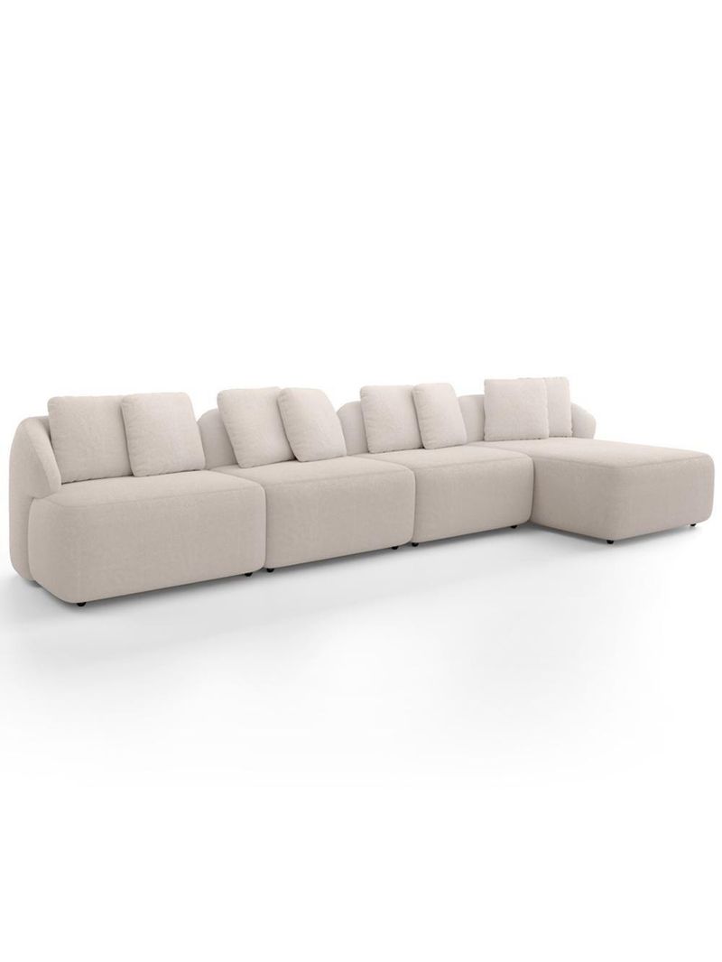 Sofá 5 Lugares Com Chaise Direito Sala Living 334cm Arlo F04 Bouclê Bege - Lyam Decor