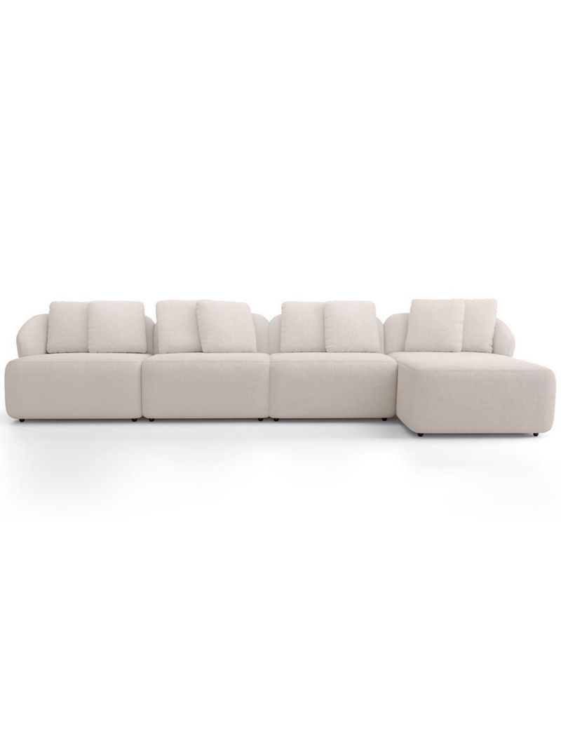 Sofá 5 Lugares Com Chaise Direito Sala Living 334cm Arlo F04 Bouclê Bege - Lyam Decor