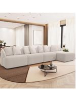 Sofá 5 Lugares Com Chaise Direito Sala Living 334cm Arlo F04 Bouclê Bege - Lyam Decor