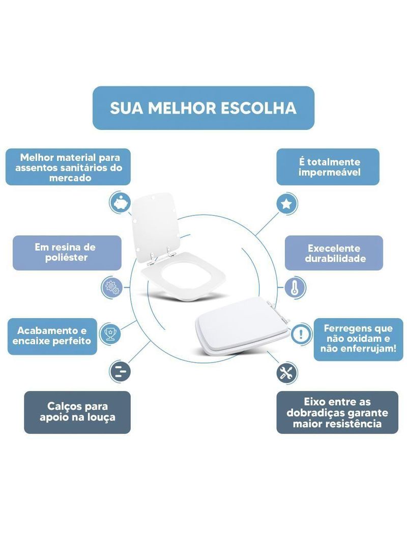 Tampa de Vaso Sanitário Poliéster Acrílico Suite Branco – Para Bacia Incepa