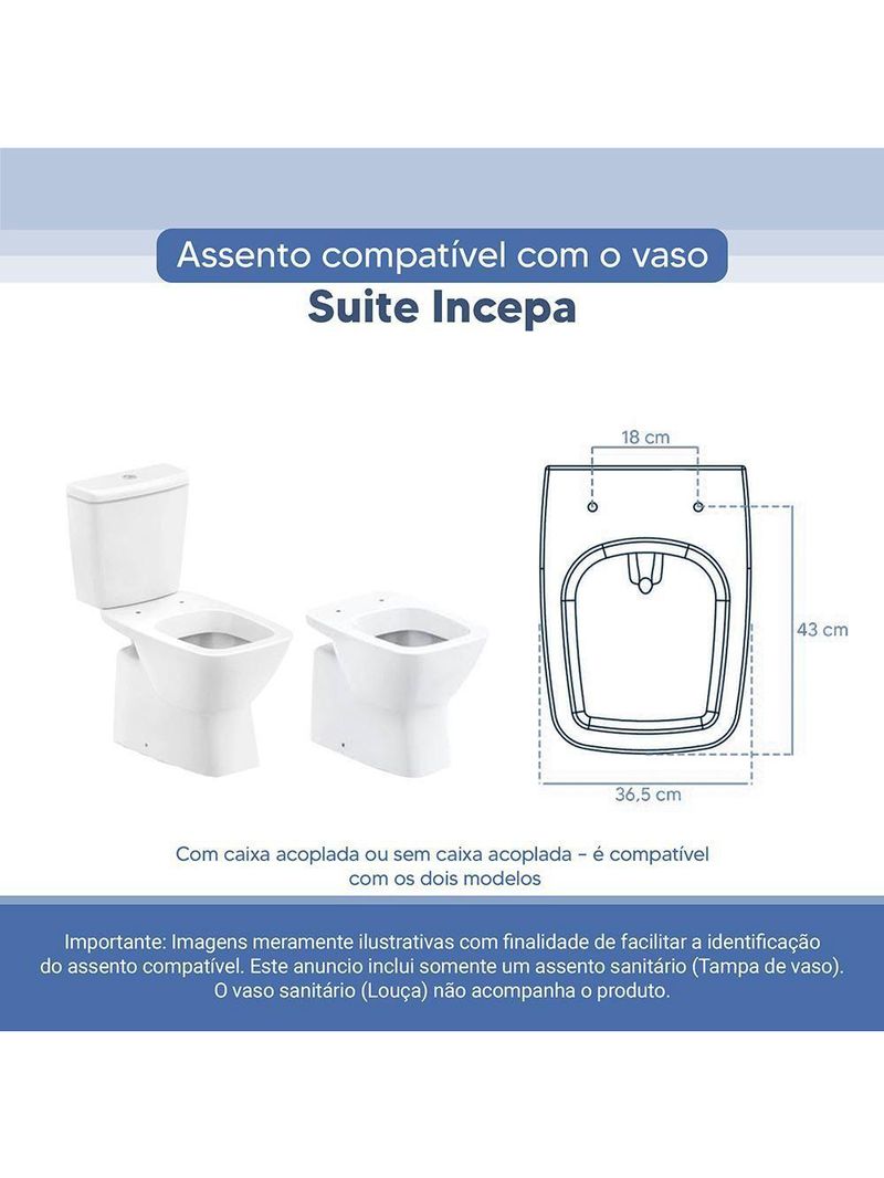 Tampa de Vaso Sanitário Poliéster Acrílico Suite Branco – Para Bacia Incepa