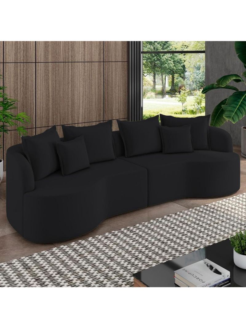 Sofá 4 Lugares Orgânico Sala De Estar Living 270cm Ekos K01 Veludo Preto - Lyam Decor