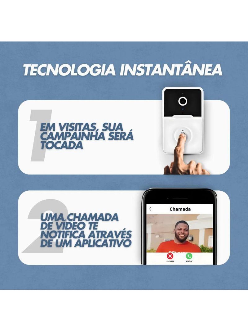 Campainha com Câmera Wi-Fi Sem Fio Inteligente – Interfone com Áudio