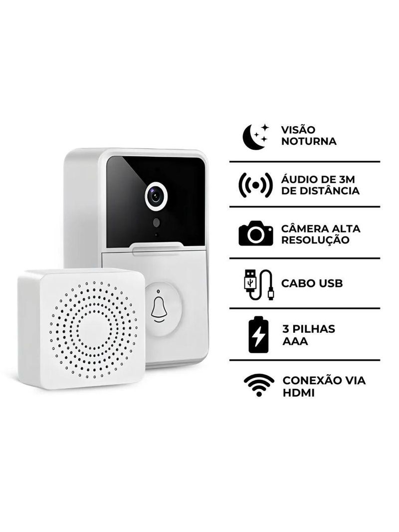 Campainha com Câmera Wi-Fi Sem Fio Inteligente – Interfone com Áudio