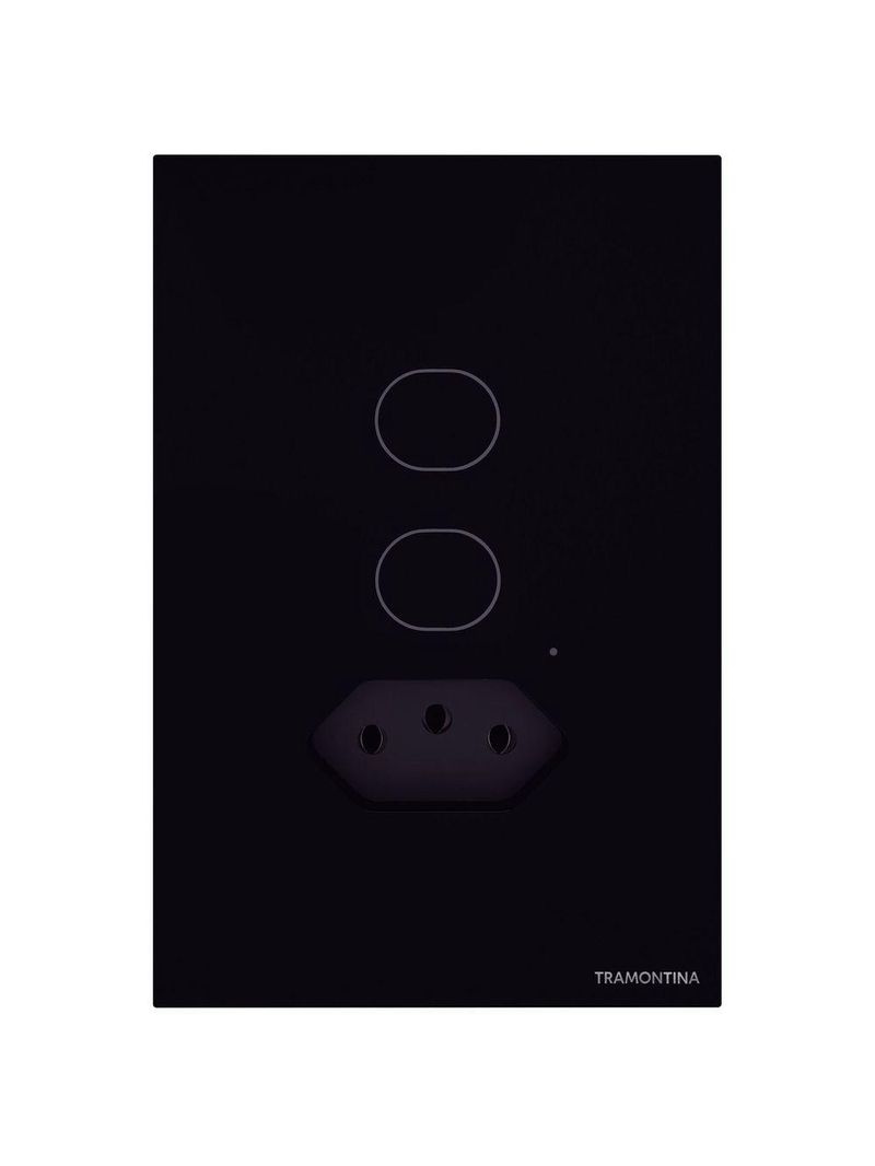 Interruptor Onne Touch Smart Tramontina Preto com 2 Canais e 1 Tomada 2P+T 10 A 250 V