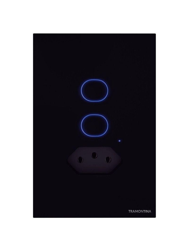 Interruptor Onne Touch Smart Tramontina Preto com 2 Canais e 1 Tomada 2P+T 10 A 250 V