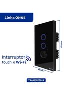 Interruptor Onne Touch Smart Tramontina Preto com 2 Canais e 1 Tomada 2P+T 10 A 250 V