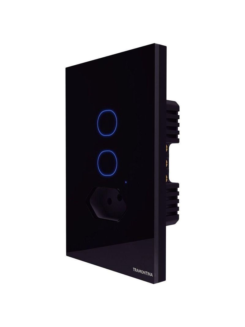 Interruptor Onne Touch Smart Tramontina Preto com 2 Canais e 1 Tomada 2P+T 10 A 250 V