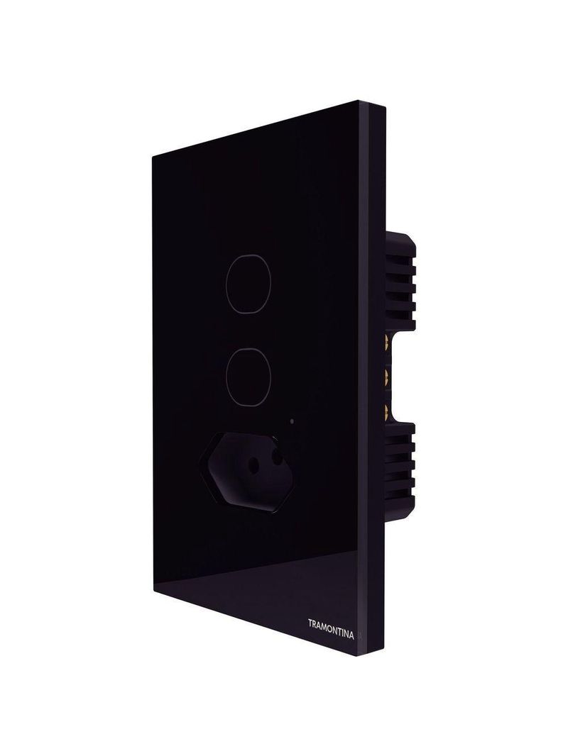 Interruptor Onne Touch Smart Tramontina Preto com 2 Canais e 1 Tomada 2P+T 10 A 250 V