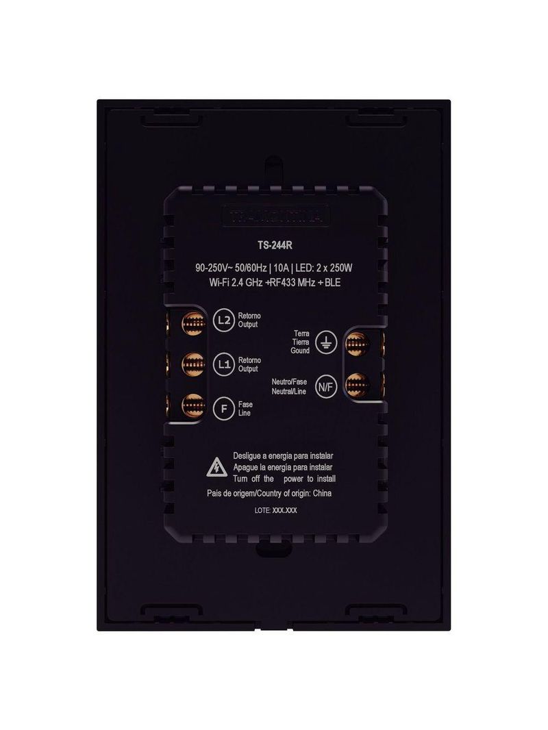 Interruptor Onne Touch Smart Tramontina Preto com 2 Canais e 1 Tomada 2P+T 10 A 250 V