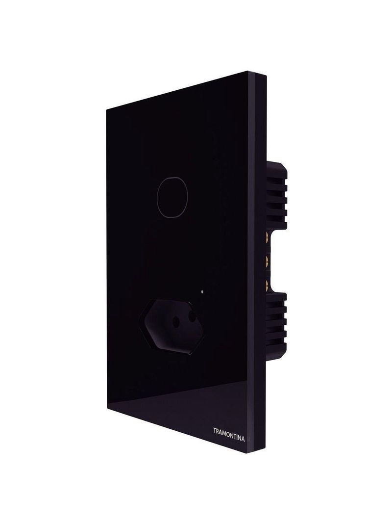 Interruptor Onne Touch Smart Tramontina Preto com 1 Canal e 1 Tomada 2P+T 10 A 250 V