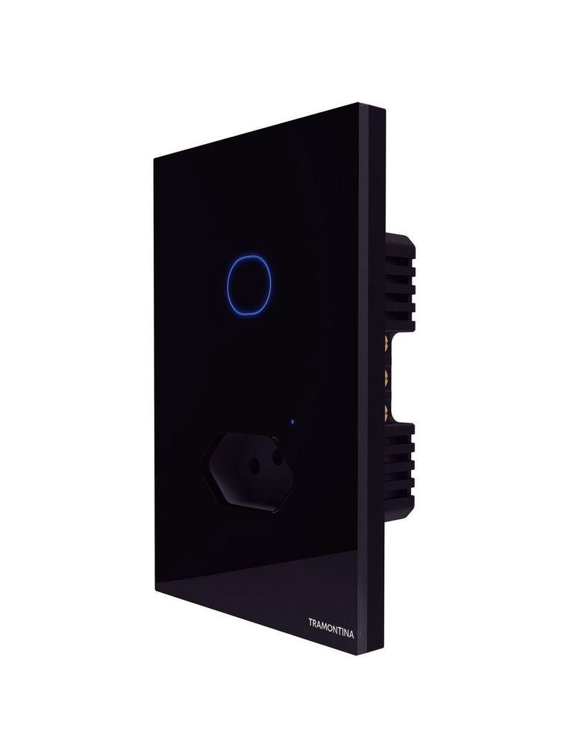 Interruptor Onne Touch Smart Tramontina Preto com 1 Canal e 1 Tomada 2P+T 10 A 250 V
