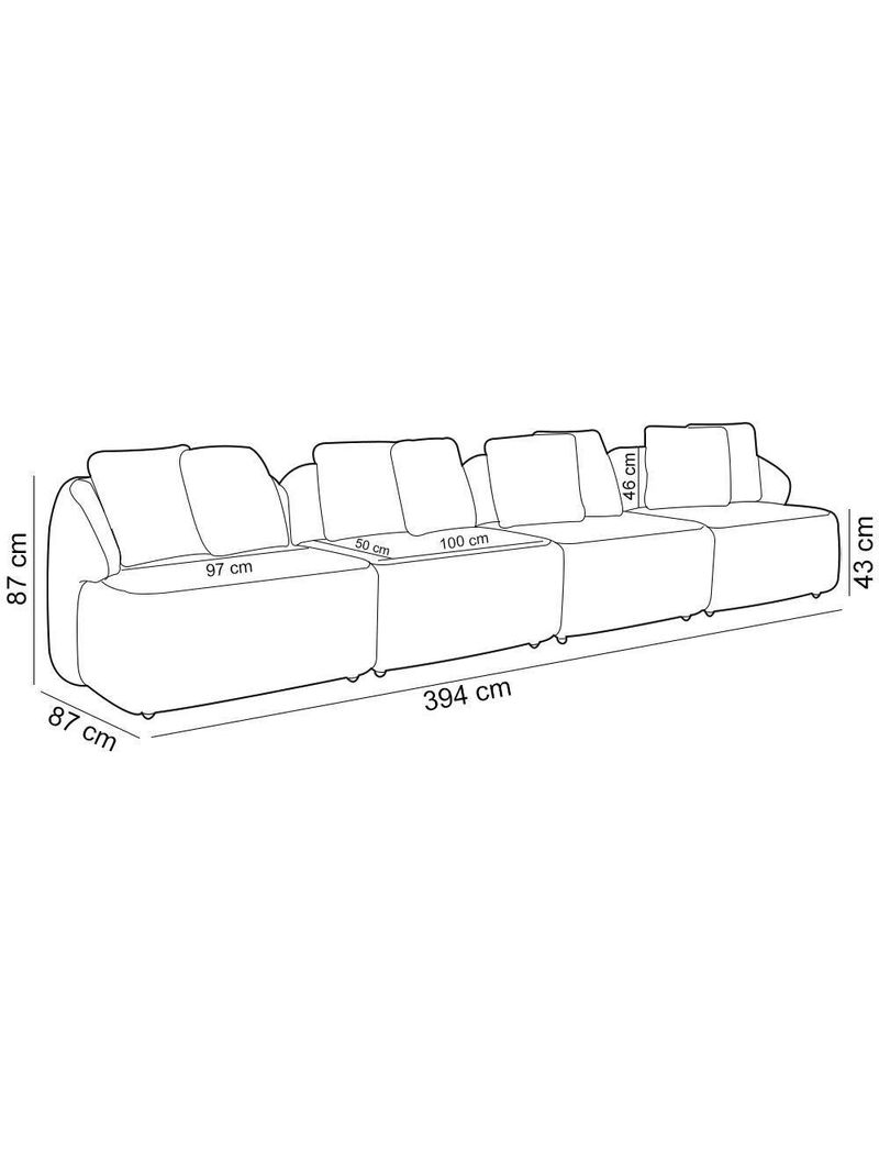 Sofá 5 Lugares Para Sala De Estar Living 394cm Arlo F04 Veludo Bege - Lyam Decor