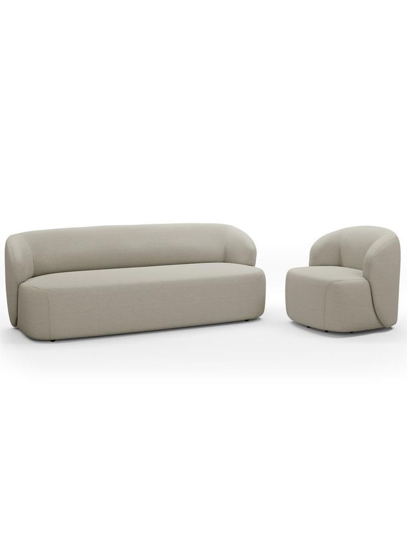 Sofá 2 Lugares 170cm Com Poltrona Giratória Orgânica Heidy F04 Linho Bege - Lyam Decor