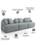 Sofá 3 Lugares Para Sala De Estar Living 234cm Arlo F04 Linho Cinza - Lyam Decor